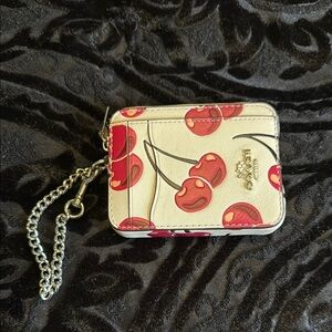 Coach Cherry Print Card Case with Chain